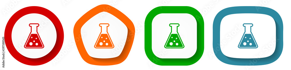 Poster Laboratory vector icon set, test flask flat design vector illustration in 4 colors options for webdesign and mobile applications