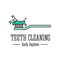 Tooth brush and tooth paste icon. Teeth cleaning. Dental care logo. Vector outline illustration.