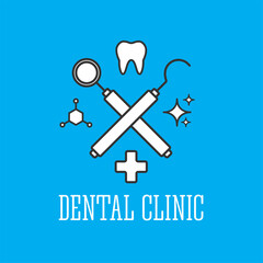 Set of dentist's tools. Dental care logo. Vector outline illustration.