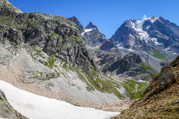 Grande Casse Alpine glacier landscape in French alps.
