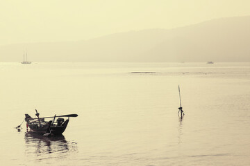 Fishing boats standing in the Bay in Phuket