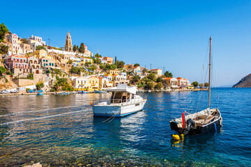 Fototapeta na wymiar Symi Island harbour view in Greece.