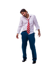 Fototapeta premium Young unhappy male employee isolated on white