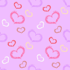 Drawn textured brush strokes of the heart on a pink background. Seamless texture