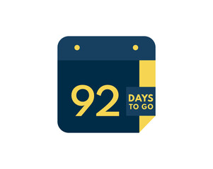 92 days to go calendar icon on white background, 92 days countdown, Countdown left days banner image