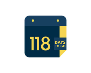 118 days to go calendar icon on white background, 118 days countdown, Countdown left days banner image