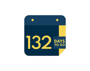 132 days to go calendar icon on white background, 132 days countdown, Countdown left days banner image