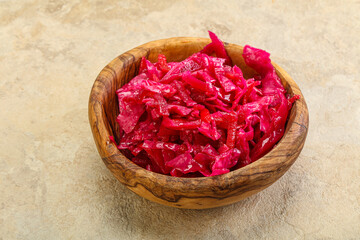 Marinated red cabbage in the bowl
