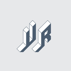 Three-dimension letters U and R. 2-letter code. UR - monogram or logotype. Isometric 3d font for design. Volume alphabet.