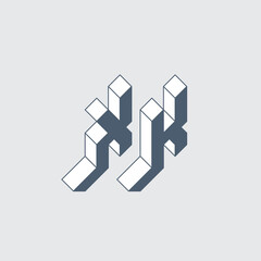 XK - monogram or logotype. Vector. Volume alphabet. Three-dimension letters X and K. Isometric 3d font for design.