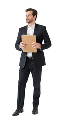 Businessman with clipboard, isolated portrait