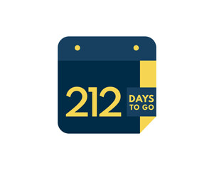 212 days to go calendar icon on white background, 212 days countdown, Countdown left days banner image