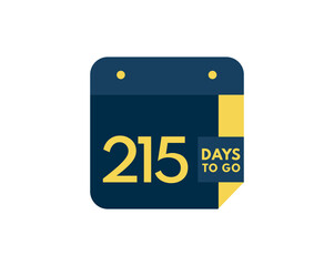 215 days to go calendar icon on white background, 215 days countdown, Countdown left days banner image