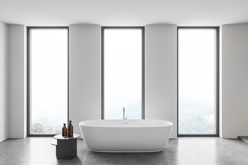 Fototapeta na wymiar Modern white bathroom interior with tub