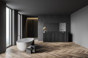 Gray and concrete bathroom interior
