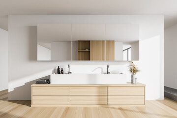 White bathroom interior with double sink