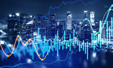 Stock market and financial graph over cityscape background