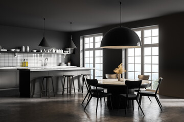 White and grey kitchen corner with table
