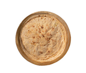 Indian Traditional Cuisine Chapati Also Know as Roti, Fulka, Paratha, Indian Bread, Flatbread, Whole Wheat Flat Bread, Chapathi, Wheaten Flat Bread, Chapatti, Chappathi or Kulcha on White Background