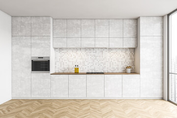 Marble kitchen interior with cupboards