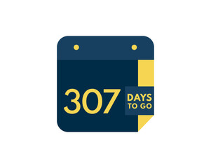 307 days to go calendar icon on white background, 307 days countdown, Countdown left days banner image