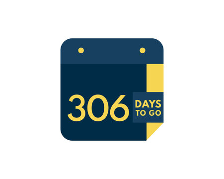 306 days to go calendar icon on white background, 306 days countdown, Countdown left days banner image
