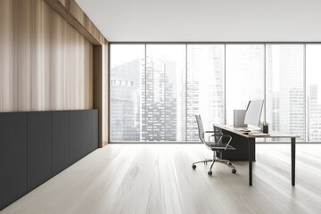 Modern wooden CEO office, side view