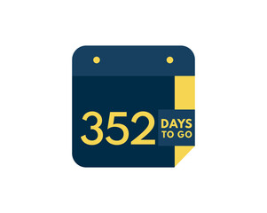 352 days to go calendar icon on white background, 352 days countdown, Countdown left days banner image