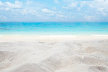 Fototapeta na wymiar Sandy beach at ocean in a tropical , Summer holiday travel concept