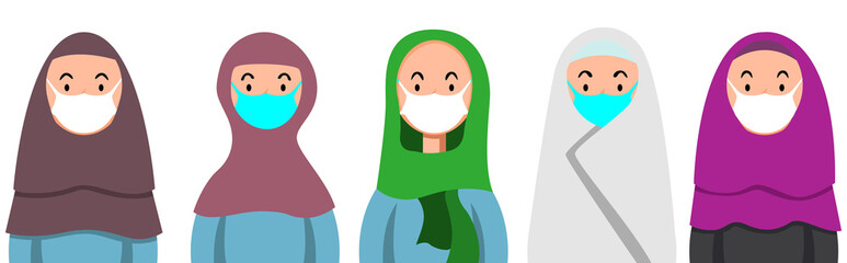 Muslim women in masks. People in medical masks, virus protection.