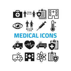 Medical icons set on white background.