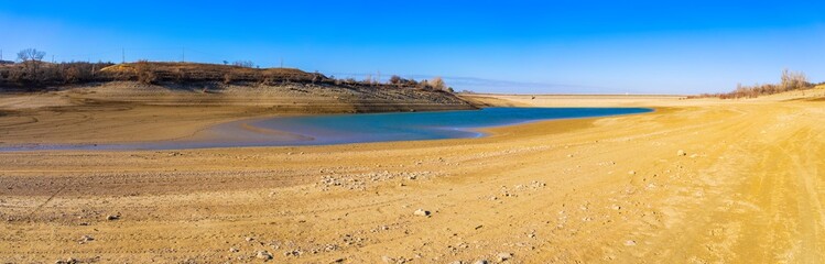 Shallow Ayanskoye reservoir (Panorama). Ayanskoye reservoir, Zarechnoye village, Simferopol...