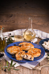 Pastry swirls with cheese and olive filling.
