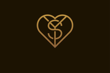 Abstract initials S and Y logo, gold colour line style heart and letter combination, usable for brand, card and invitation, logo design template element,vector illustration
