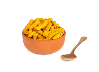 Indian Traditional Spicy Ganthiya or Gathiya, Gathia Are Deep Fried Namkeen Food on White Background