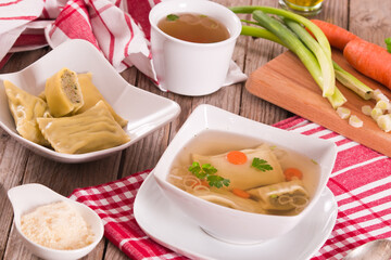 Maultaschen - swabian filled pasta ( ravioli ).
