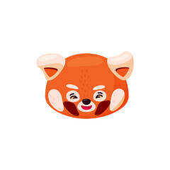Red panda head as emoji. Cheerful expression. Vector illustration of smiley animal in cartoon style