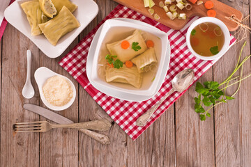 Maultaschen - swabian filled pasta ( ravioli ).
