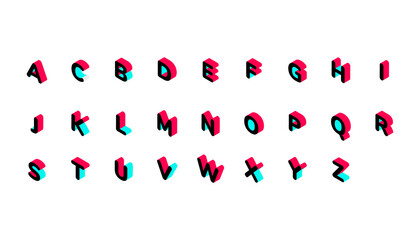 Creative style isometry Tik Tok 3d alphabet letters isolated on white background.Vector illustration