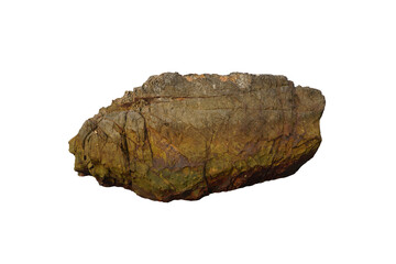 Raw unique sandstone rock for garden decoration isolated on white background.