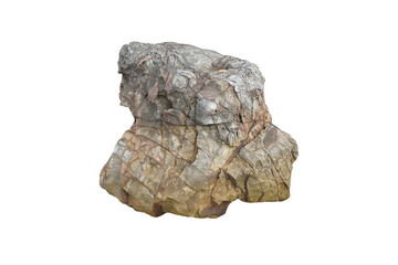 Raw unique sandstone rock for garden decoration isolated on white background.
