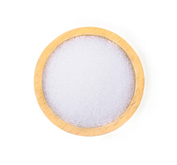 Fototapeta na wymiar Sugar in wooden bowl isolated on white background