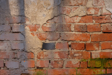 Painted old brick wall. Brick background. 