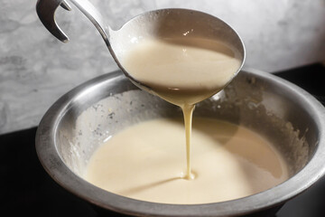 pancake dough preparing homemade breakfast