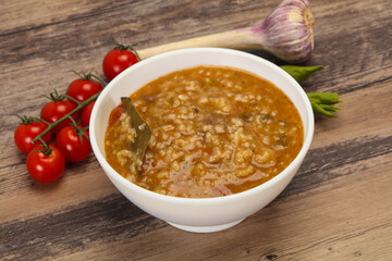 Caucasian Kharcho soup with beef meat