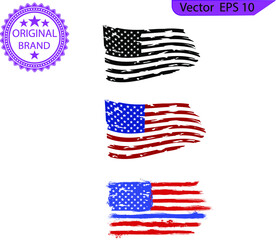 Distressed american flags set, eps10, transparent background, high resolution. Firefighter  and police flags.