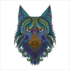 Stylized wolf in ethnic vector white background