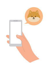 ペットの犬の様子を外からスマホで確認する様子のイラスト