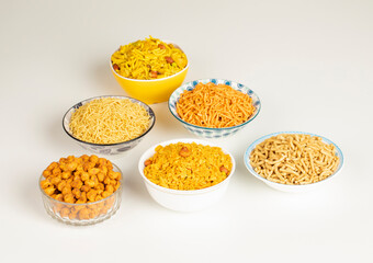 Group of Indian Traditional Spicy And Sweet Namkeen Food