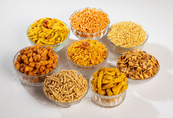 Group of Indian Traditional Spicy And Sweet Namkeen Food